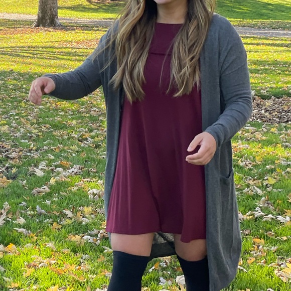 In Full Swing Wine Red Three-Quarter Sleeve Swing Dress - Picture 7 of 8